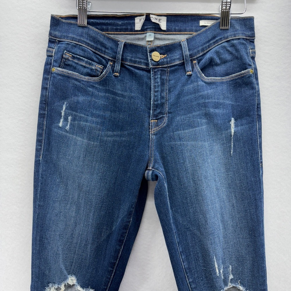 Frame Denim Le Skinny de Jeanne Distressed Ripped Knee Jeans Womens Size 29 - Picture 2 of 14